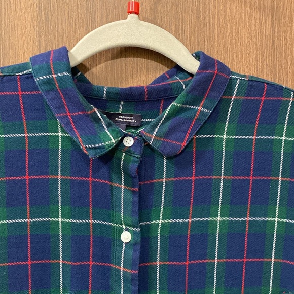 Gap Factory Blue/Green Plaid Boyfriend Fit Drapey Flannel Shirt Size Large - Picture 4 of 15